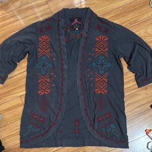 Johnny Was Gillian Kimono Bohemian Embroidered Open Cardigan